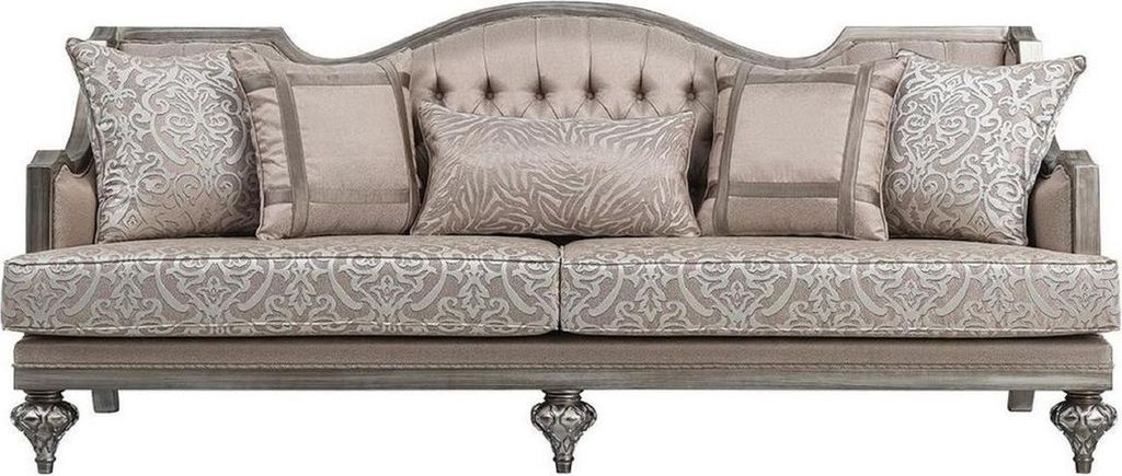 Casa Padrino Luxus Barock Wohnzimmer Sofa Rosa / Silber - Handgefertigtes Massivholz Sofa mit elegantem Muster und dekorativen Kissen - Wohnzimmer ...