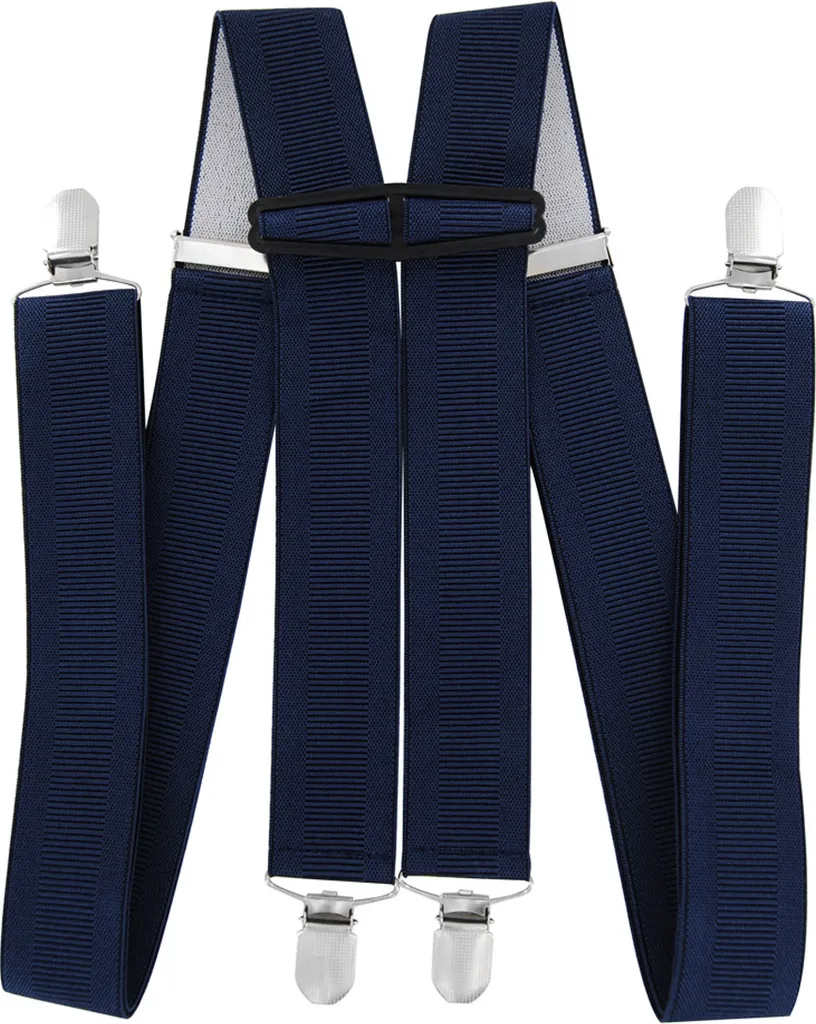 bretelle axy da uomo larghe 3,5 cm con 4 robuste clip a forma di H regolabili in lunghezza per matrimonio e lavoro - blu scuro