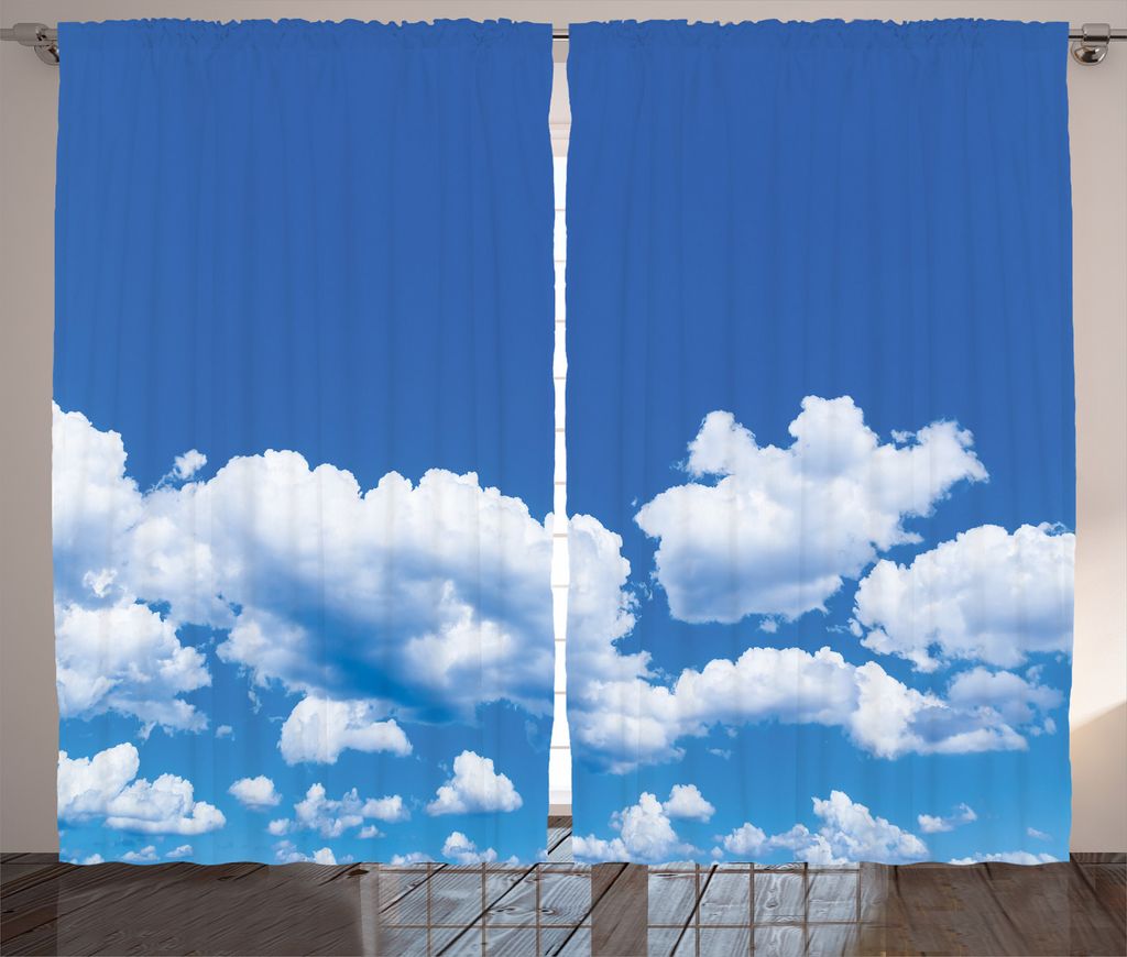 ABAKUHAUS Wolken Rustikaler Gardine, Sommer Natur Szene, Schlafzimmer Kräuselband Vorhang mit Schlaufen und Haken, 280 x 245 cm, Weiß Blau