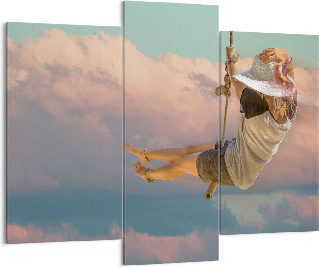 Bild auf Leinwand - Leinwandbild - 3 Teile - Schaukeln Seil Himmel - 130x100cm - Wand Bild - Wanddeko - Wandbilder - Leinwanddruck - Bilder - Wandd...