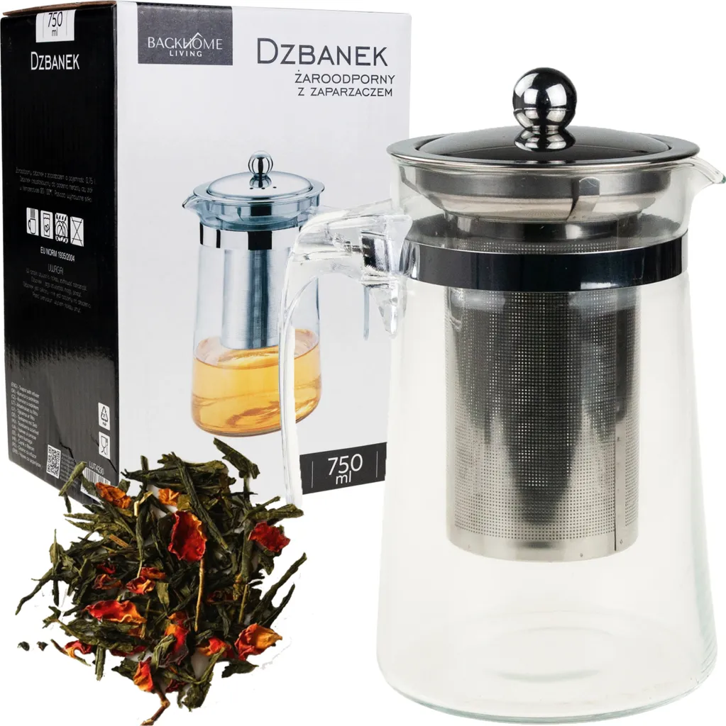 Théière à piston en verre borosilicate 750ml avec infuseur amovible
