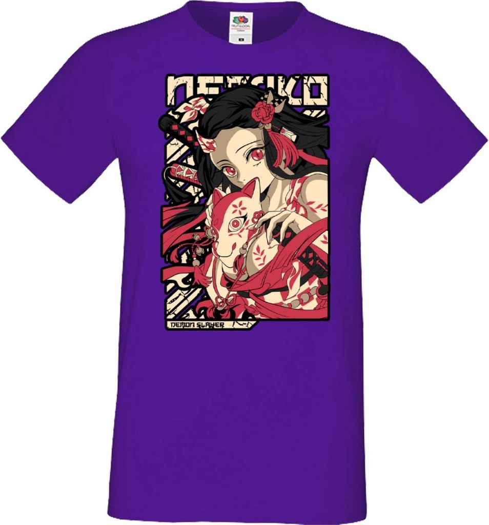 Herren T-Shirt Anime Manga Demon Anime Slayer Nezuko Kamado 04 Nezuko Demon, Man L / Lila