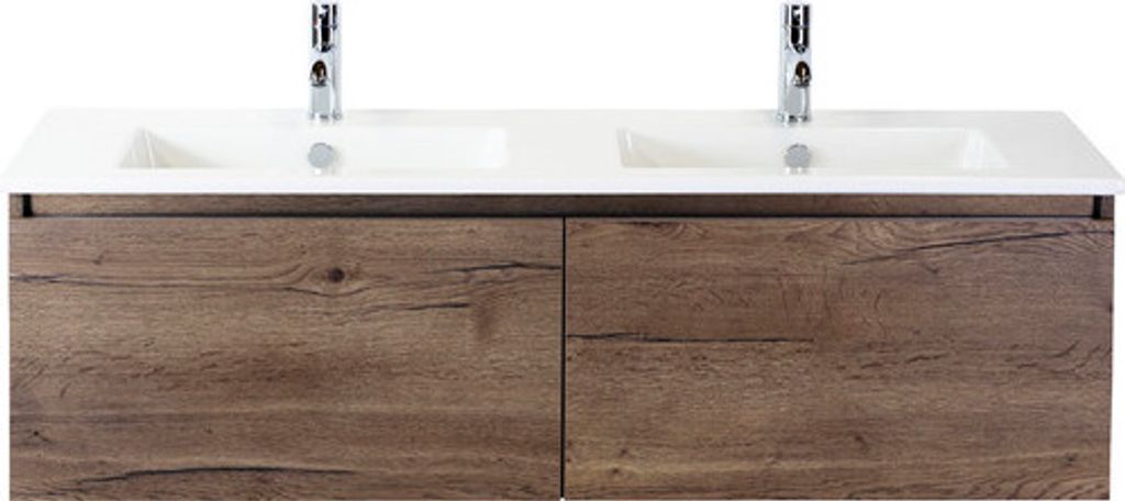 Doppelwaschbecken mit Unterschrank Sanox FROZEN BxHxT 141x42x46 cm Frontfarbe tabacco 75735139