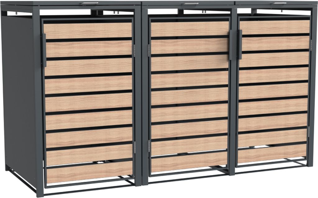 Kovový odpadkový kôš Westmann Lacina 3x240 L antracit/drevo Obrázok produktu 