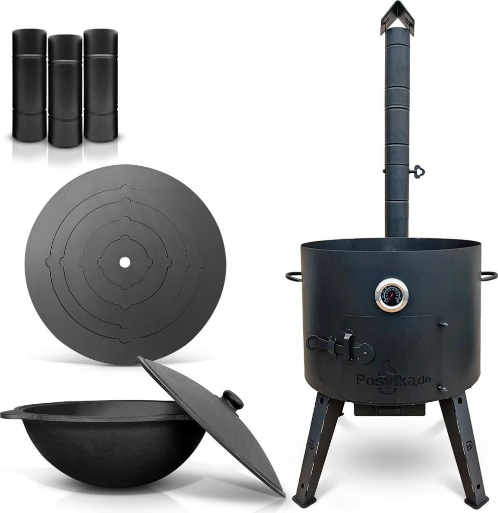 Utschak Uchag Feuerofen Ø 49 cm 2 mm Stahl Herdplatte 4mm, Kazan 22 L Казан Учаг