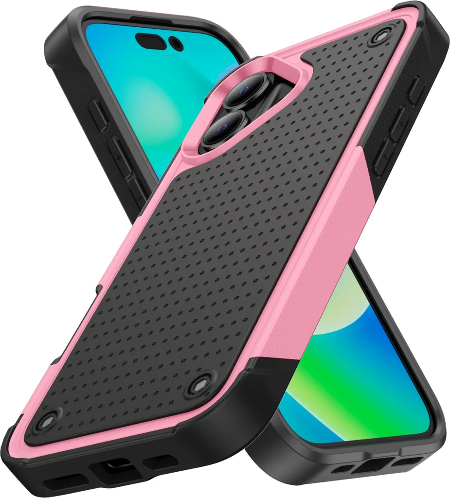 Cover Militare iPhone 16 Ibrida PC+TPU: Protezione Estrema Rosa Nero