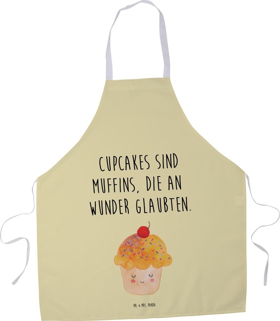 Mr. & Mrs. Panda Schürze Cupcake - Gelb Pastell - Geschenk, Küche Deko, Küchenschürze, Backen, Muffin, Wunder, Lustige Sprüche, Motivation, Cu...