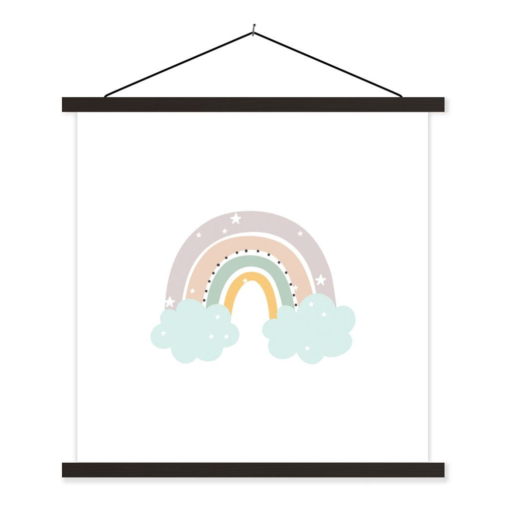 MuchoWow Textilposter Regenbogen - Sterne - Punkte - Wolken - Kinder 40x40 cm mit schwarzem Rahmen - Fotos