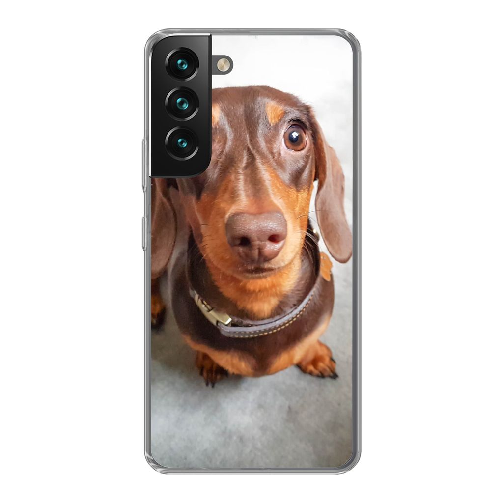MuchoWow Handyhülle Schutzhülle Hülle für Samsung Galaxy S22 Plus Nahaufnahme des Kopfes eines Dackels Silikon Softcase Handy Hülle - Schutz...