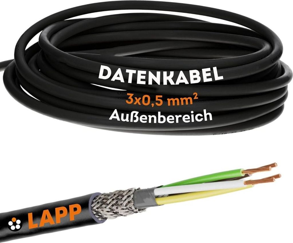 10 Meter Lapp 1030518 LiYCY geschirmte Steuerleitung 3x0,5 mm² I UV-resistent I Signalkabel 3 adrig I Datenkabel für Außenbereich I Lötkabel I ...