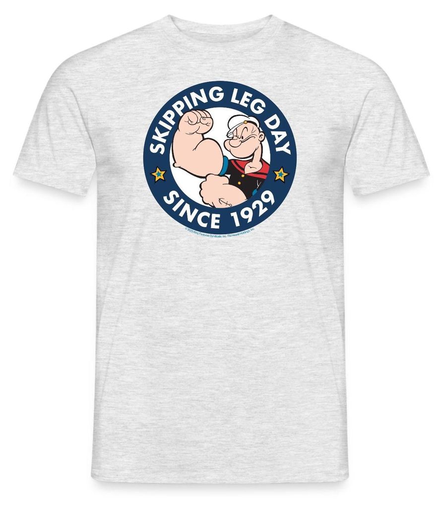 Spreadshirt Popeye Skipping Leg Day Since 1929 Männer T-Shirt, 4XL, Grau meliert