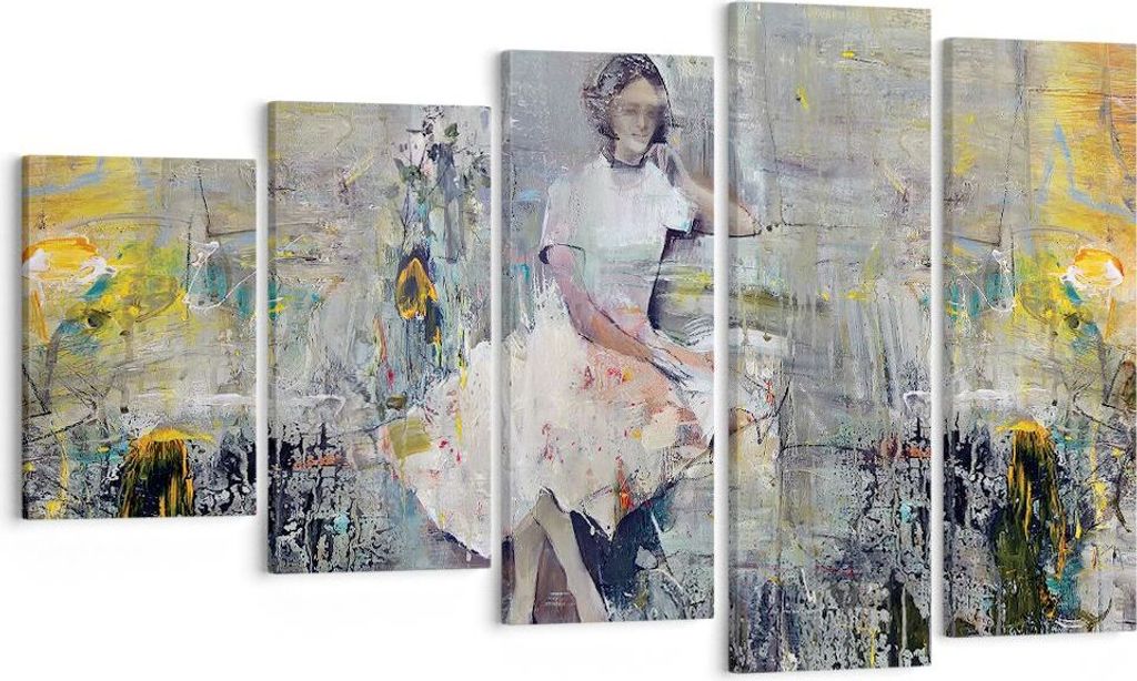 Bild auf Leinwand - Leinwandbild - 5 Teile - Zeitgenössisch Malerei Frau - 100x60cm - Wand Bild - Wanddeko - Wandbilder - Leinwanddruck - Bilder -...
