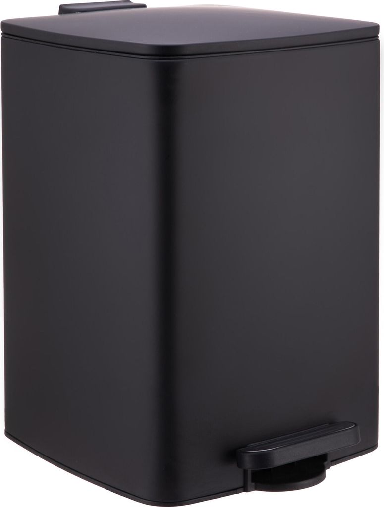 Relaxdays Mülleimer Küche, 20 Liter, Absenkautomatik, entnehmbarer Inneneimer, mattes Metall, eckiger Treteimer, schwarz