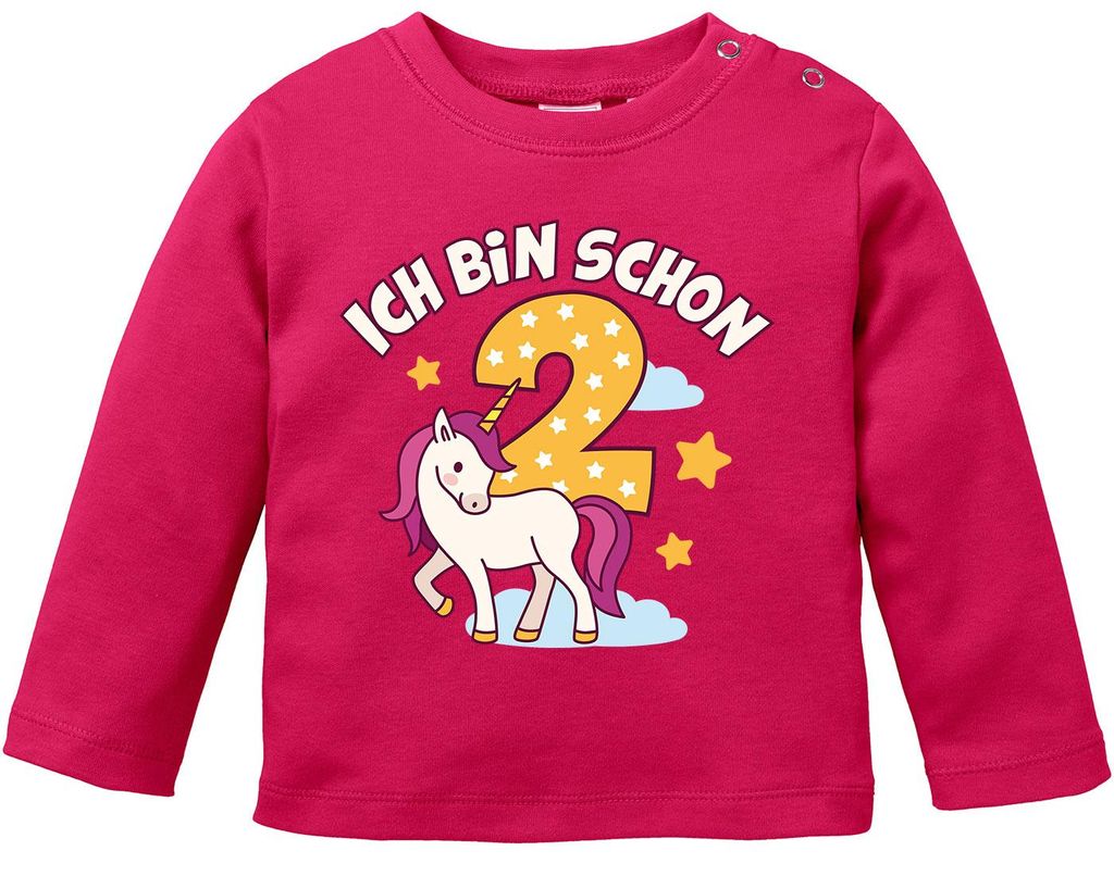 Baby Langarm-Shirt Einhorn Alter Zahl Spruch Ich bin schon 1 (2) Geburtstagsshirt Baumwolle Mädchen MoonWorks 2 Jahre sorbet 80/86 (10-15 Monate)