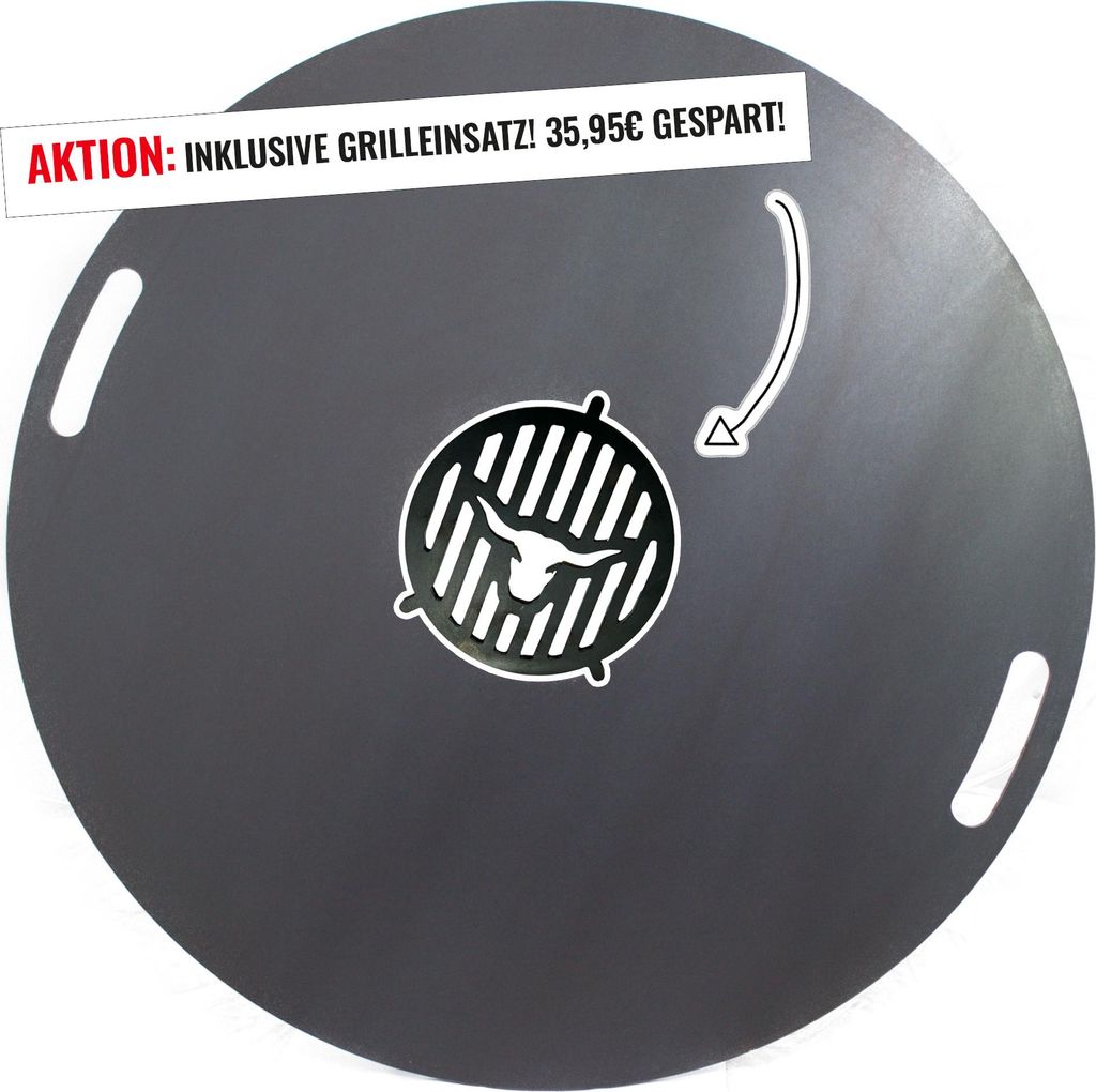 Feuerplatte 100cm 6mm inkl. Grilleinsatz für Feuertonnen l Handgriffe #04