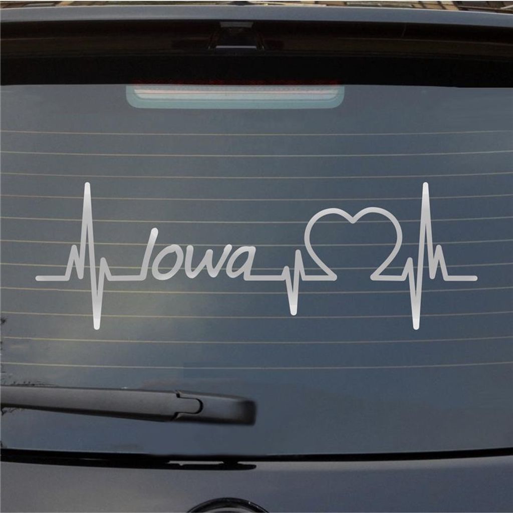 Heckscheibenaufkleber Iowa Herzschlag Puls Staat State USA Liebe 55x20 cm Silber Auto Aufkleber Sticker