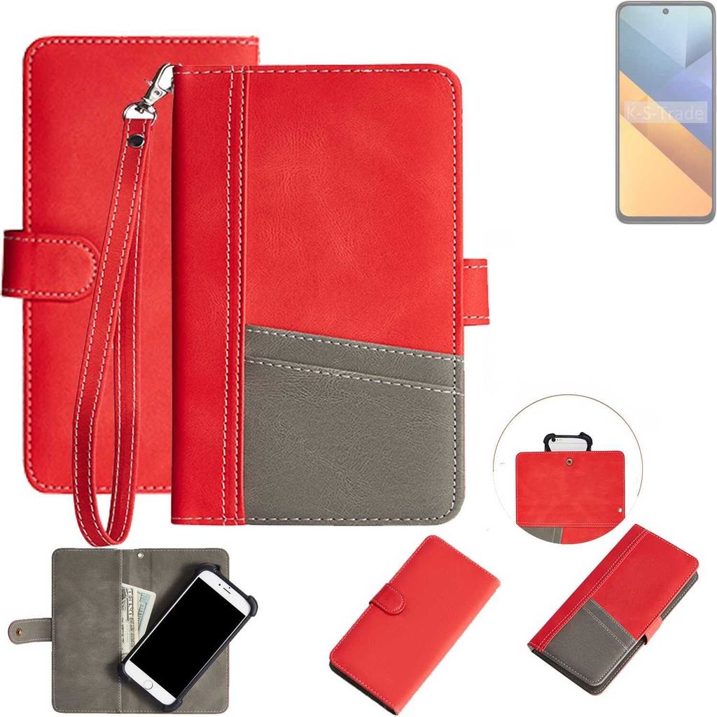K-S-Trade Handy Schutzhülle für POCO M6 4G Hülle Portemonnee Brieftasche Klapphülle Kartenfächer Flip Wallet Case Etui