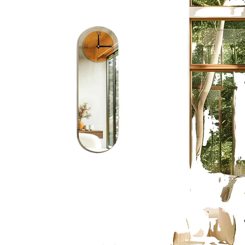 Grande horloge murale verticale design en verre brun effet miroir