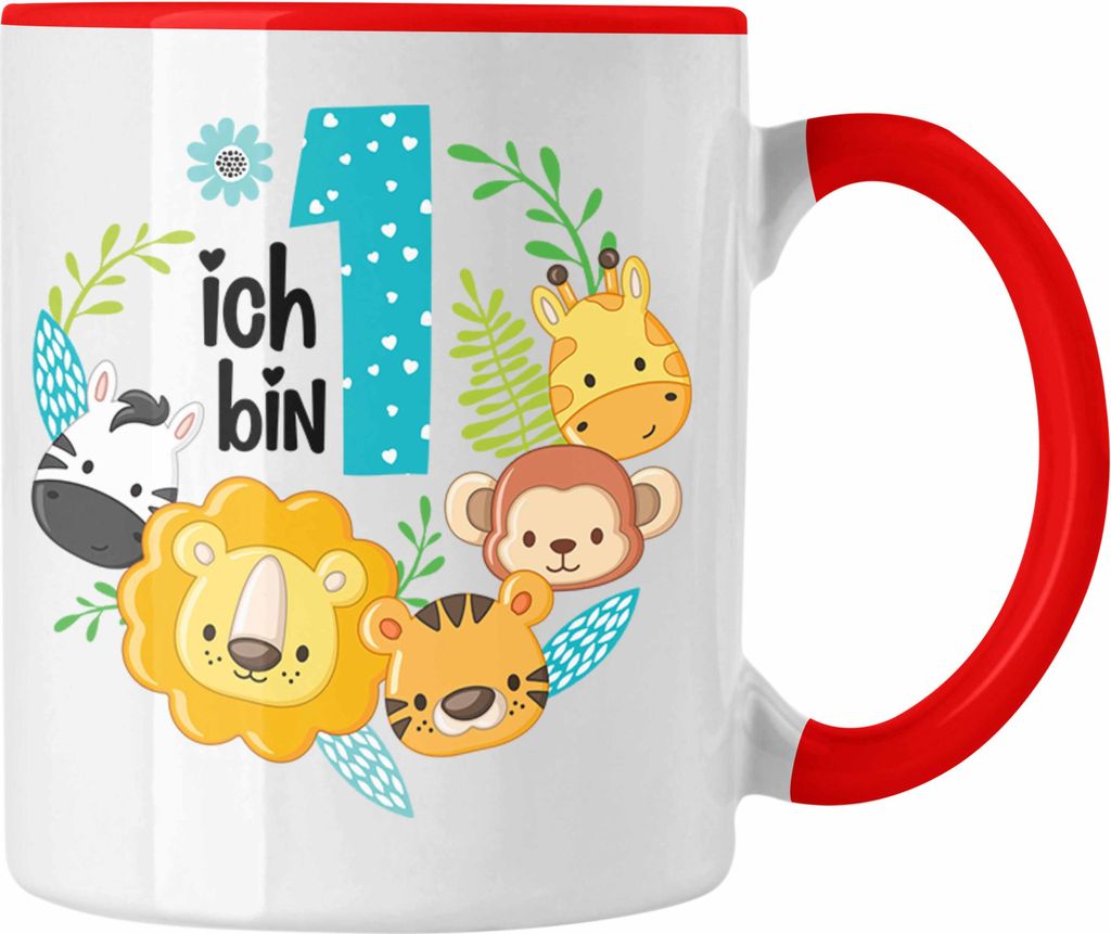 Trendation - 1. Geburtstag Tasse Geschenk Becher Erster Bday Geschenkidee 1 Jahr Alt Baby Junge Mädchen Kakaotasse (Rot)