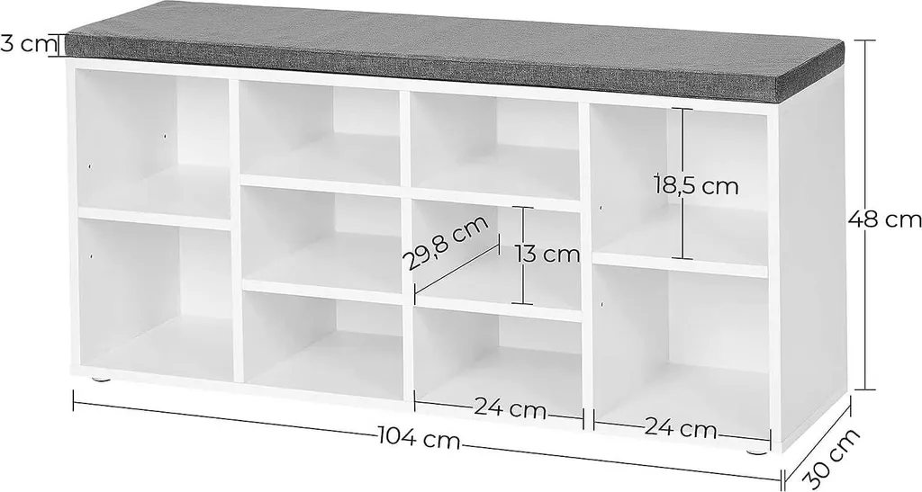 Banc de rangement chaussures 10 compartiments blanc et gris Leobert