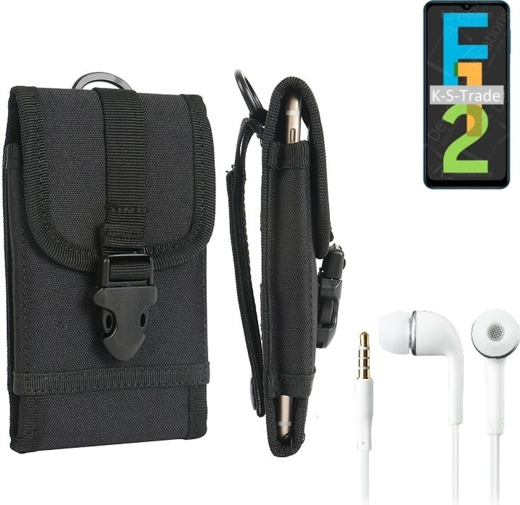 K-S-Trade Holster Schutz Hülle kompatibel mit Samsung Galaxy F12 Gürteltasche Handy Hülle Tasche outdoor Seitentasche schwarz 1x + Kopfhörer