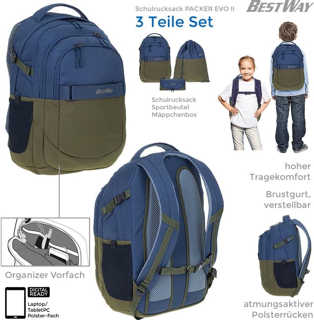 Schulrucksack Jungen 3 Teile Set Bestway Evolution Packer Produktbild 16
