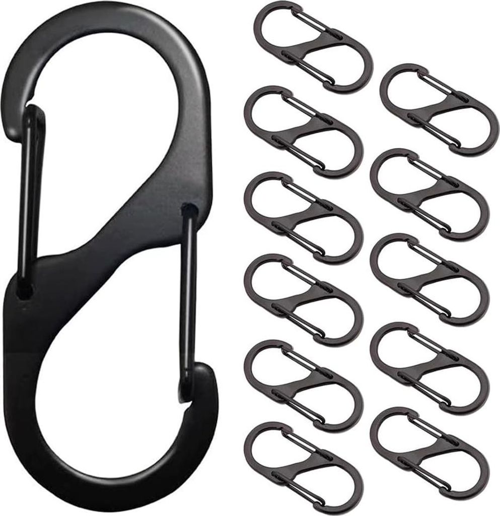 12 Stück S Karabiner Mini Karabinerhaken Metall Doppelkarabiner 8 Förmiger 2 Öffnungen 32mm Karabiner Klein für Outdoor Camping Zuhause Wandern...