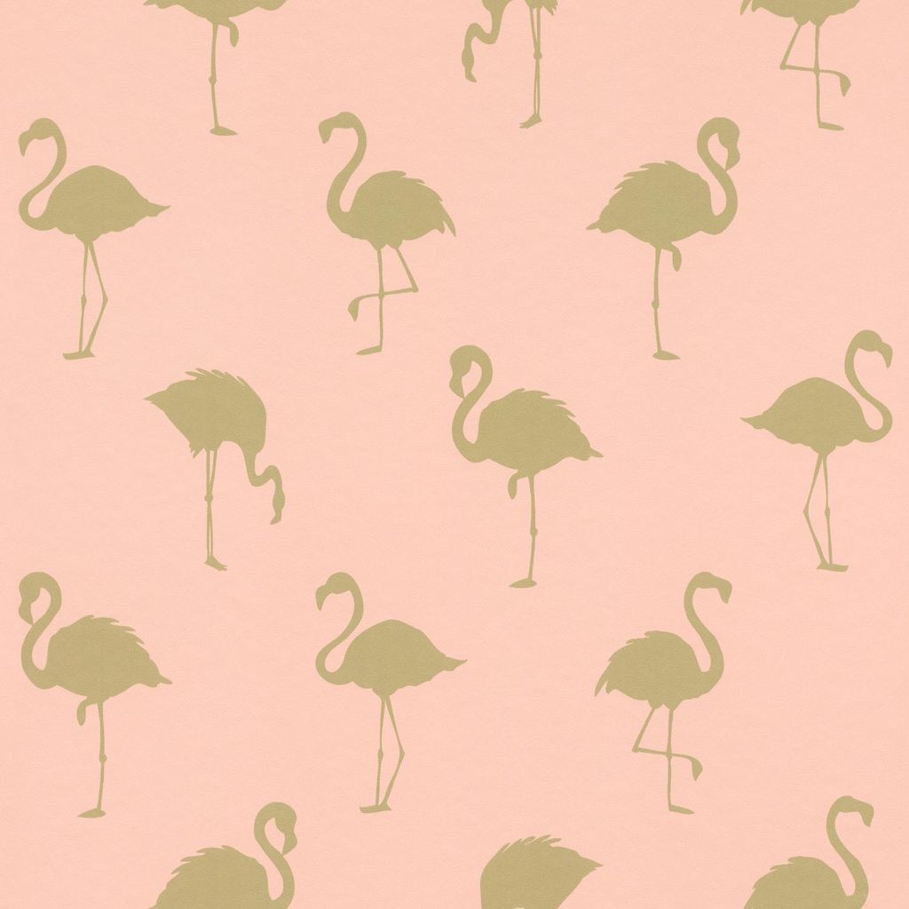 ESTAhome Tapete Flamingos Gold und Pfirsichrosa 53 cm x 10.05 m