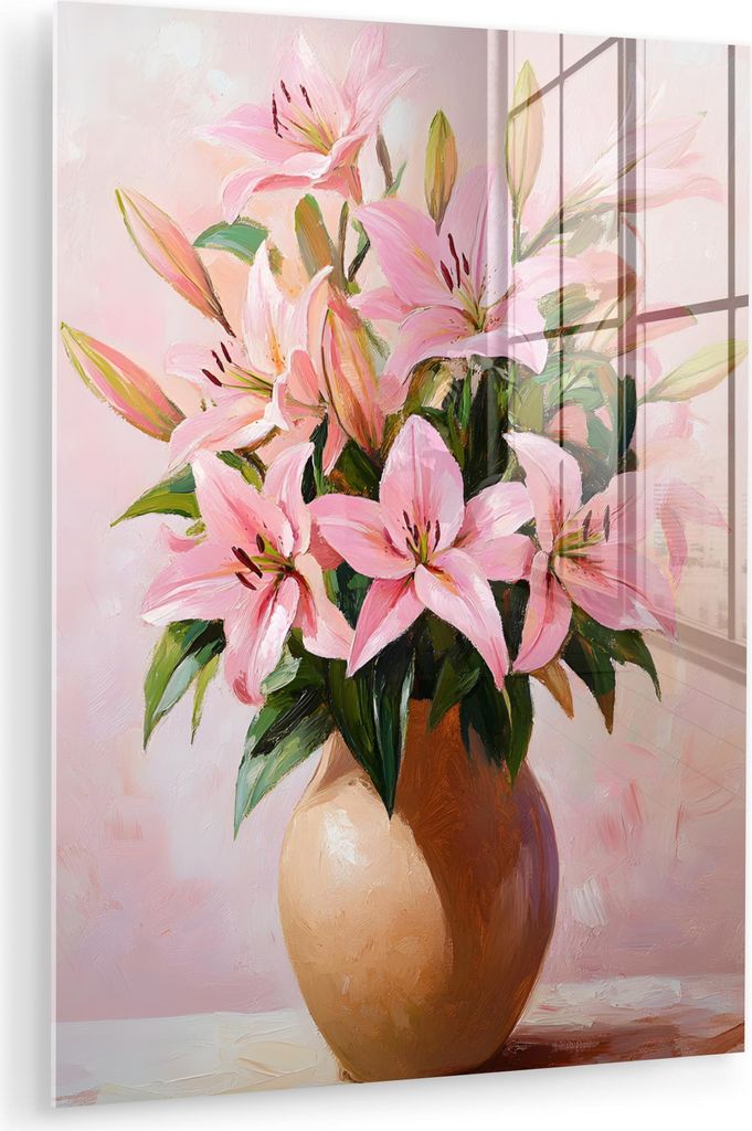 MuchoWow Glasbilder - Bilder auf Wandbild - Foto auf Glas Vase - Blumen - Rosa 30x40 cm Wanddekoration aus Glas - Acrylglasbild - Acrylbilder - Woh...