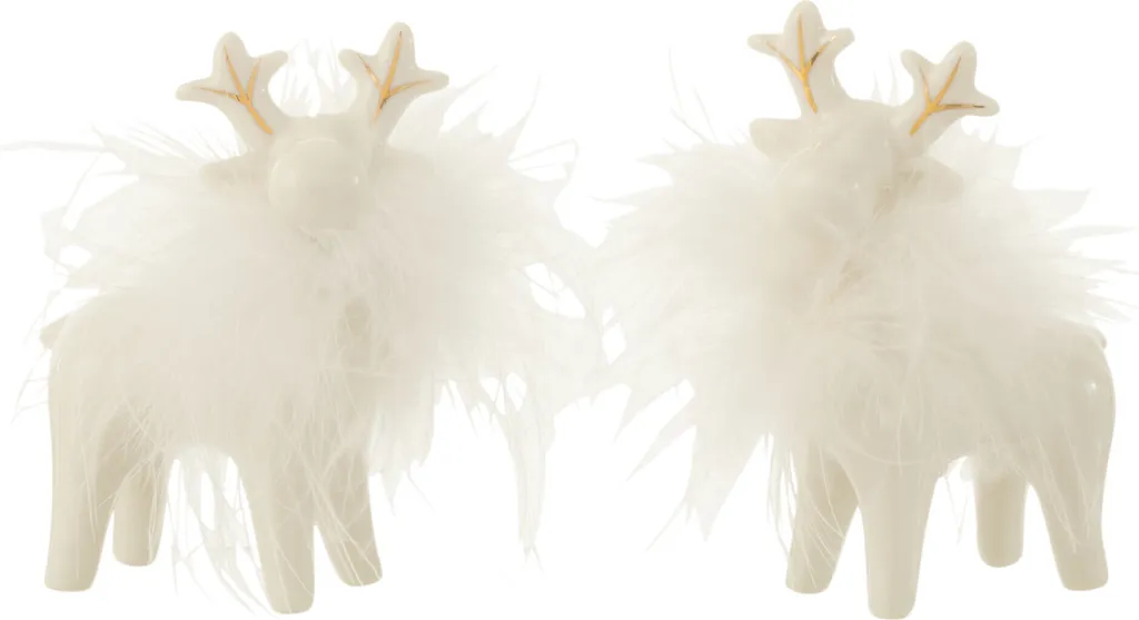 J-Line Elan Porcelaine Or et Blanc Small - Lot de 2 Figurines de Cerf