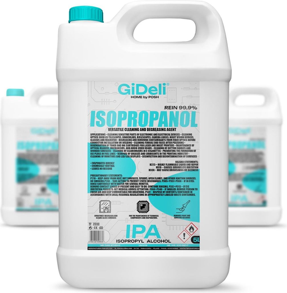 Isopropanol 15L 99,9% IPA Reinigungsalkohol Entfetter für Elektronik GiDeli