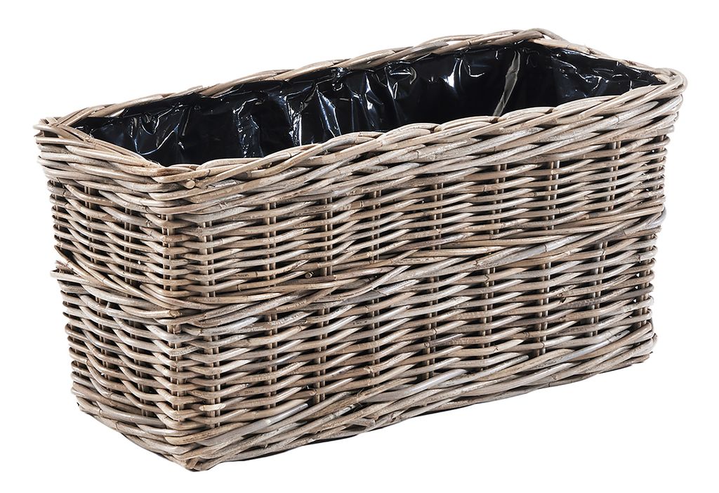 Kobolo Balkonkasten LAURO Rattan 62L x 29B x 29H - grau - Blumenbank Pflanzkorb Blumenkasten Blumentopf Blumenständer Blumenkübel Pflanzkasten G...