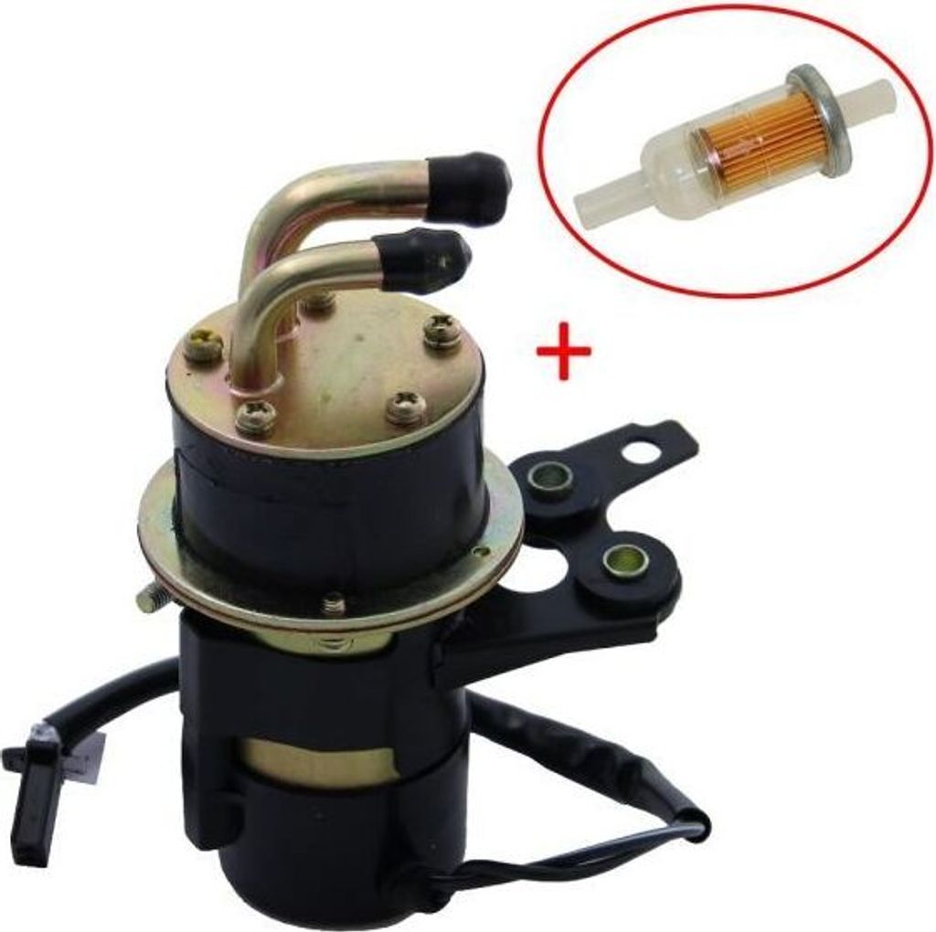Benzinpumpe + Filter Kraftstoffpumpe 12V Eingang 10mm Ausgang 8mm abgewinkelt