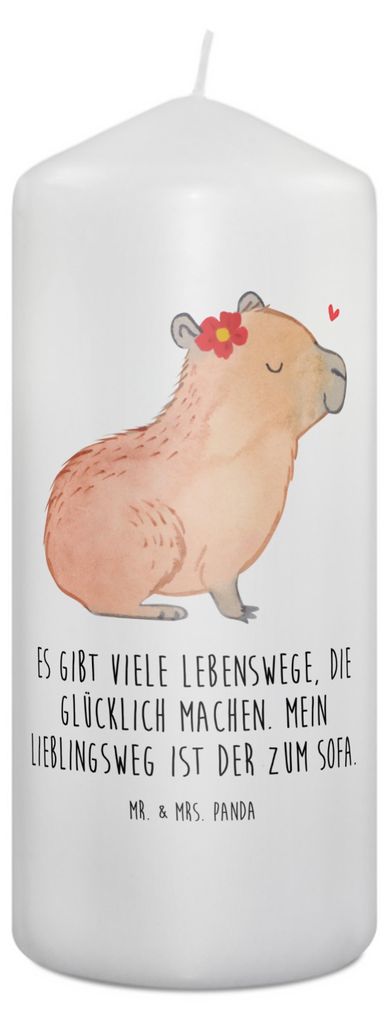 Mr. & Mrs. Panda Kerze Capybara Blume 19 x 8 cm - Weiß - Geschenk, Erinnerungslicht, Stumpenkerze, Lustige Sprüche, Wachskerze, Erinnerungskerze,...