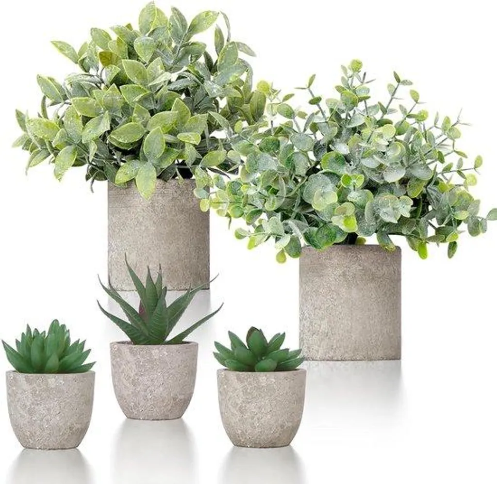 Plantes artificielles d'intérieur eucalyptus et succulentes en pot