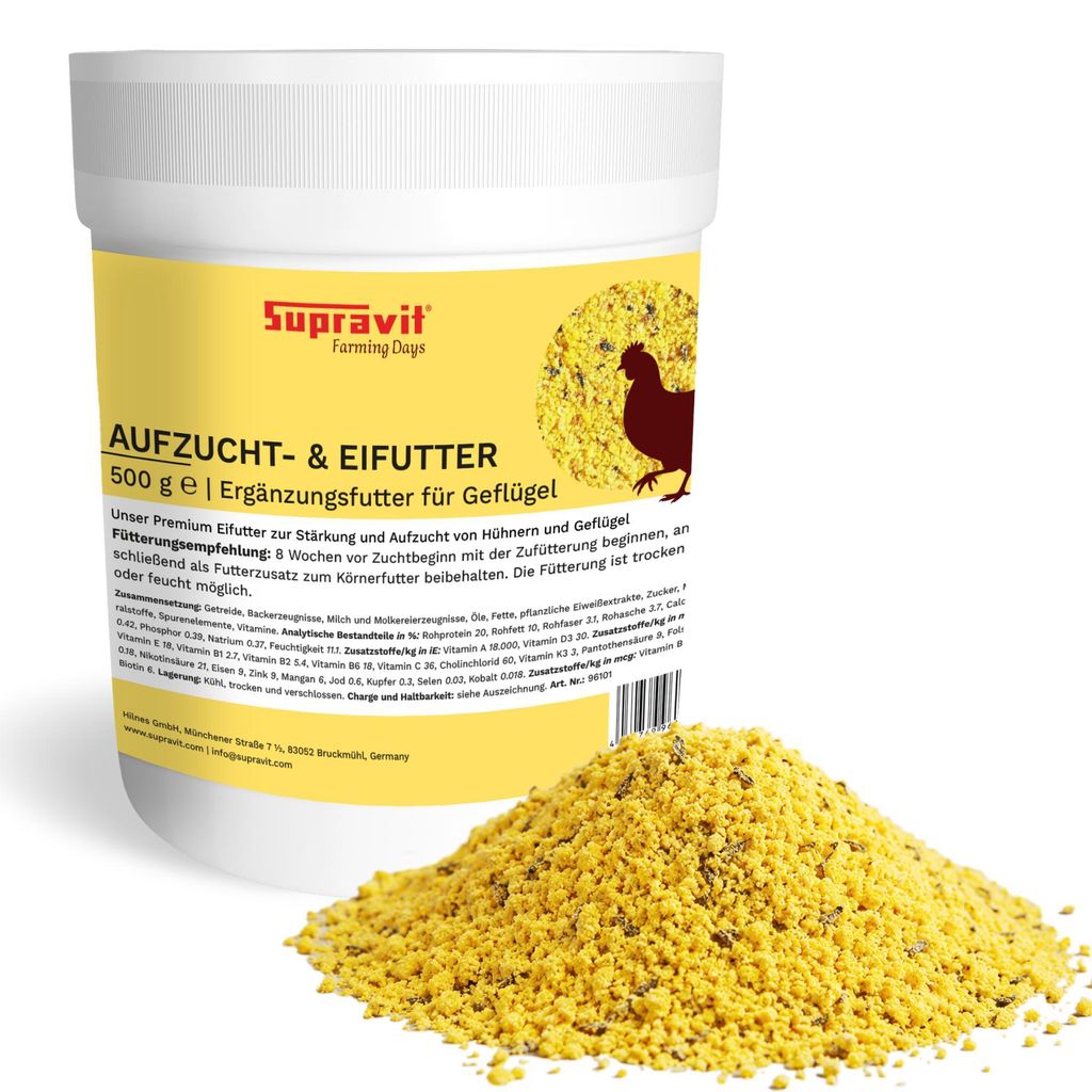 Supravit Aufzucht- & Eifutter für Hühner 500g | natürliches Hühnerfutter | Ergänzungsfutter Kükenfutter | Geflügelfutter mit hohem Proteinge...