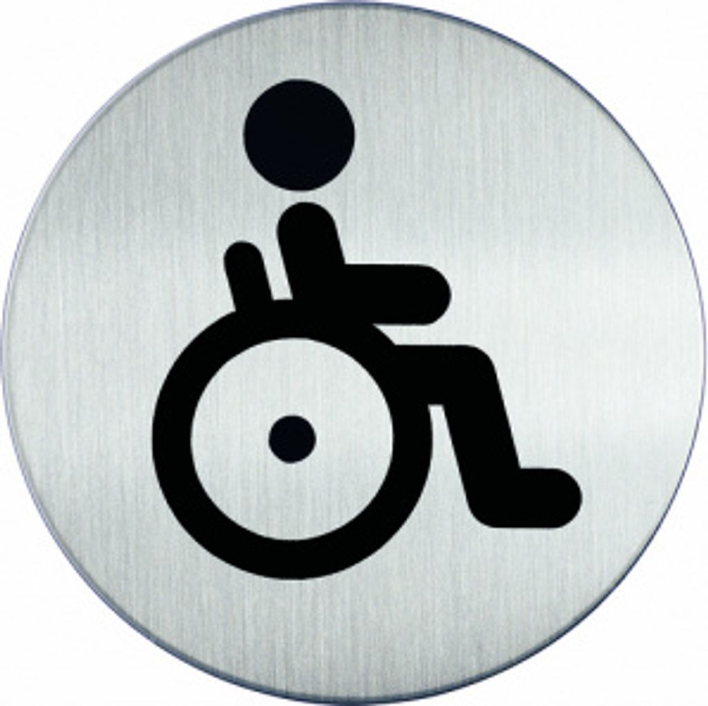 WC-Piktogramm, Rollstuhlfahrer, Edelstahl, Ø 83 mm, 1 Stk.