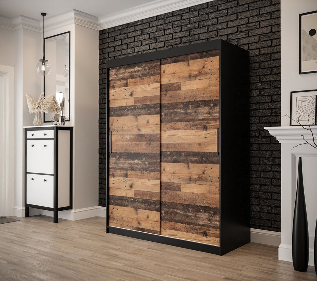 Zweitüriger Kleiderschrank ORISA 1 – Breite 150 cm, schwarz / Old Style