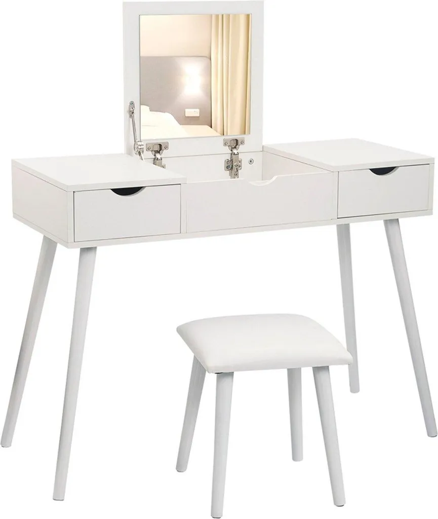 Happyment® Luxe tavoli da trucco con specchio - Tavolo da trucco per bambini e adulti - 100x40x75?cm - Marrone