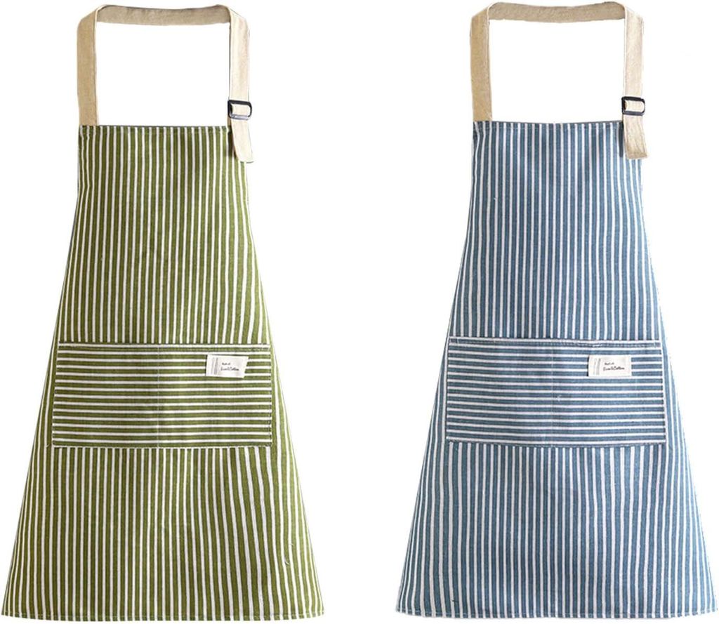 Set mit 2 verstellbaren Schürzen mit Tasche, für Küche, Garten, Restaurant, Grill, Café, grün und blau