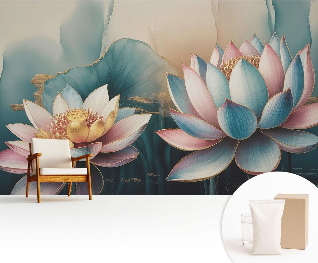 Fototapete - 416x254 cm - Tapete - Wandtapete - Wandbilder - Dekofolie - Tapete Folie - Wand - Dekoration - Wohnzimmer - Lotusblumen der Harmonie