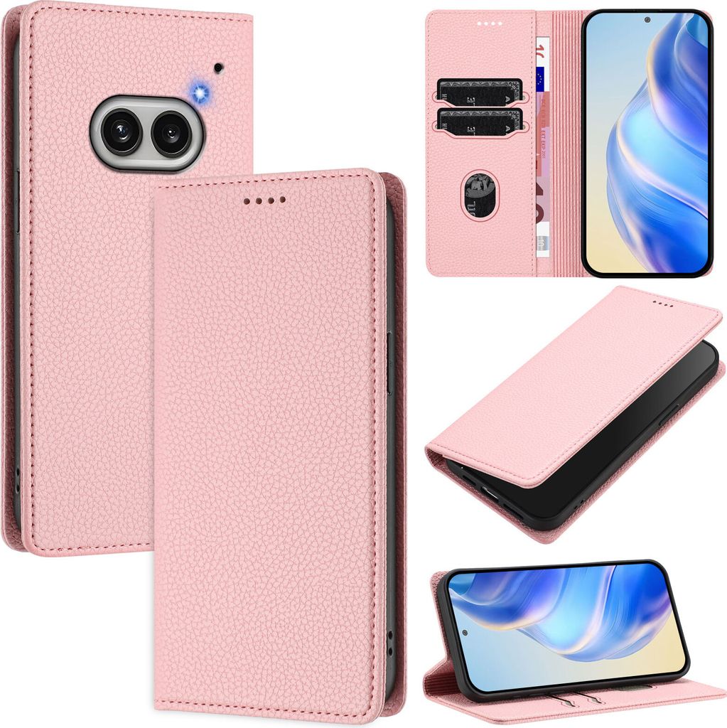 Litchi Leder Handyhülle für Nothing Phone 2A Wallet Kartenfächer Standfunktion Hülle Pink