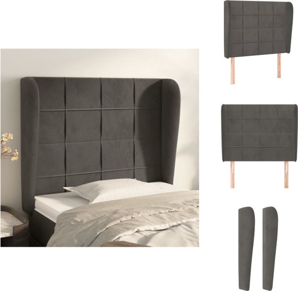 vidaXL Kopfteil mit Ohren Dunkelgrau 103x23x118/128 cm Samt - Kopf- & Fußenden