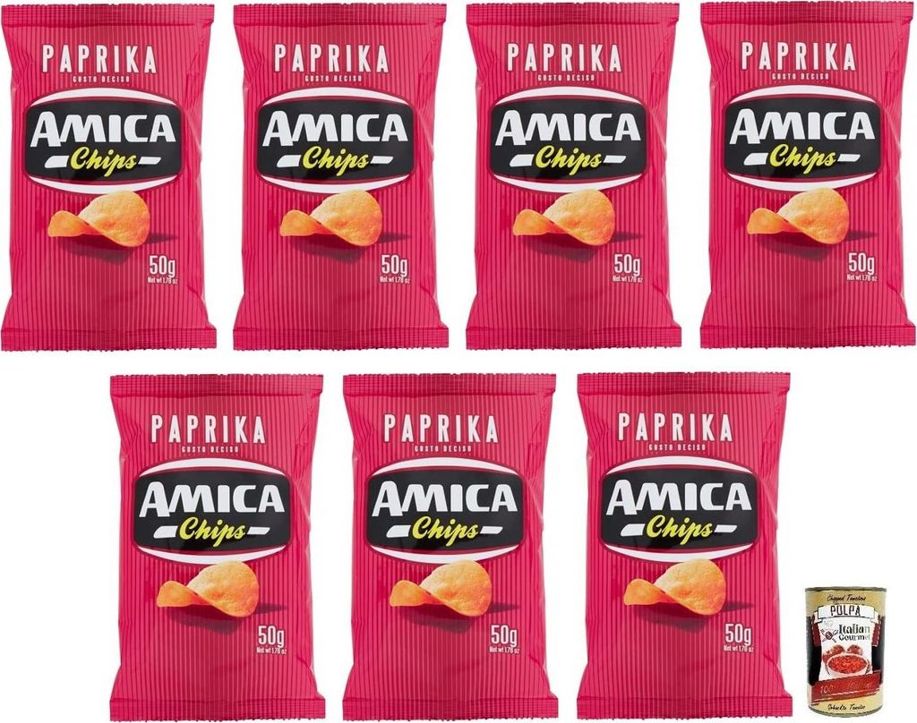 7x Amica Chips Patatine Paprika,Kartoffelchips mit Paprika Geschmack,Salziger Snack Glutenfrei 50g-Beutel + Italian Gourmet Polpa di Pomodoro 400g ...