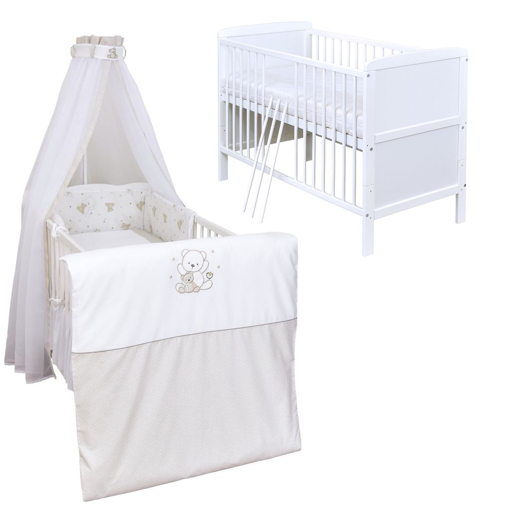Babybett Kinderbett Juniorbett 2 in1 Umbaubar 140x70 Weiß mit Matratze Neu 