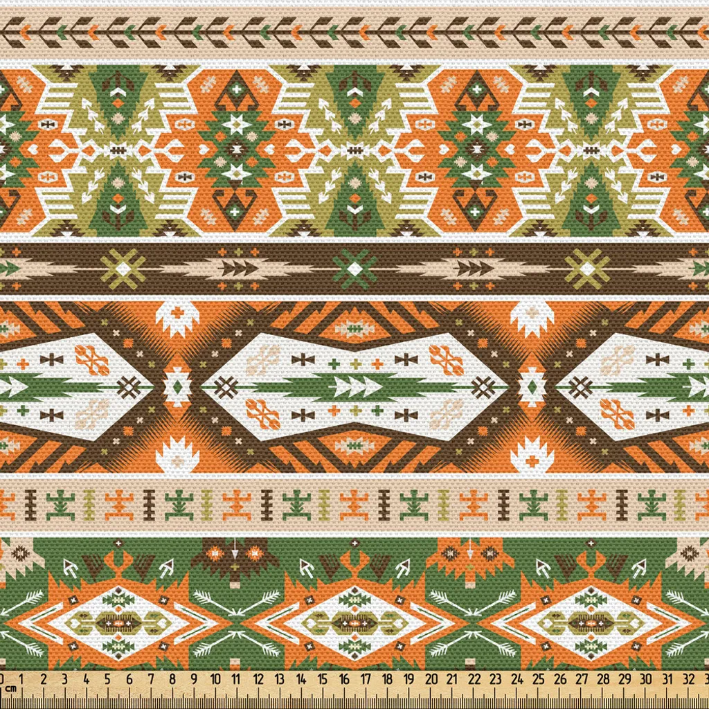Tissu Tribal ABAKUHAUS au Mètre Motif Aztèque Vert et Marron 148x300cm