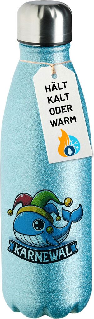 Huuraa Trinkflasche Karnewal Karneval Wal 500ml Blue Edelstahl Wasserflasche Trinkflasche Geschenkidee