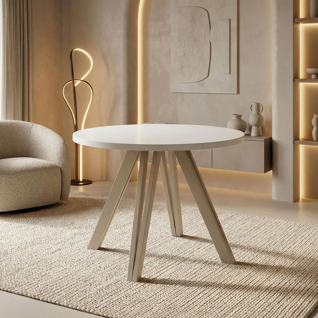 Runder Esstisch 100 cm mit Holzbeinen aus Buchenholz in Kaschmir – Moderner Tisch für Esszimmer, Küche und Wohnzimmer – Platzsparender Tisch ...