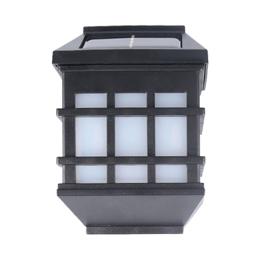 A black solar wall light with a grid-like translucent front, set against a white background.