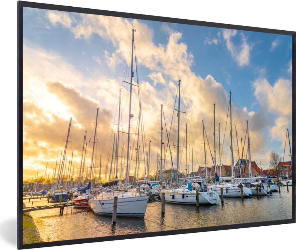 MuchoWow MuchoWow Gerahmtes Poster Meer - Segelboot - Hafen 30x20 cm - Poster mit zchwarzem Bilderrahmen - Kunstdruck - Bild-Poster